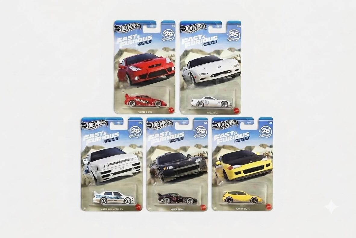 WhatsApp Image 2026-07-15 at 13.53.55 Hot Wheels Fast & Furious Race-Off HNR88 Koleksiyon Seti, 5 Araç, Toyota Celica, Honda Civic EG, Mazda RX-7, S2000, VW Jetta MK3 - Görsel 1