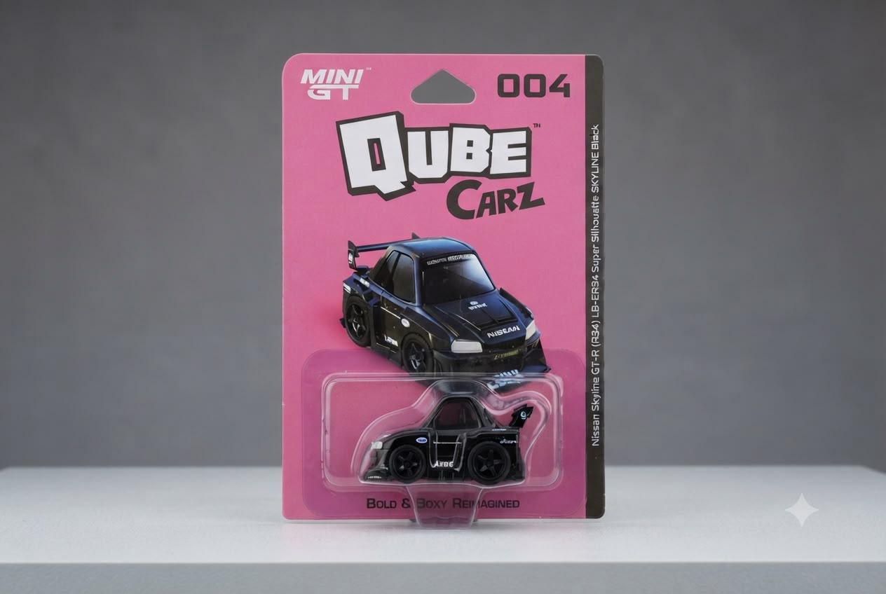WhatsApp Image 2026-07-16 at 22.53.01 mini gt 1/64 Qube Carz Serisi Nissan Skyline GT-R ER34 Super Silhouette SKYLINE Black Blister - Görsel 1